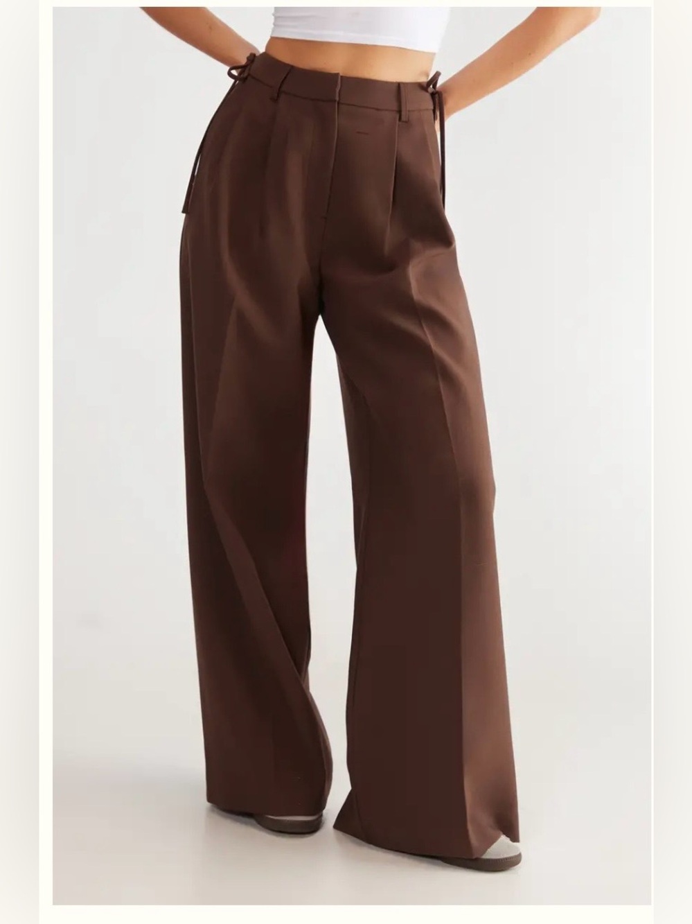Nasty Gal Premium Tailored Tie Detail Trouser in Choc Brown